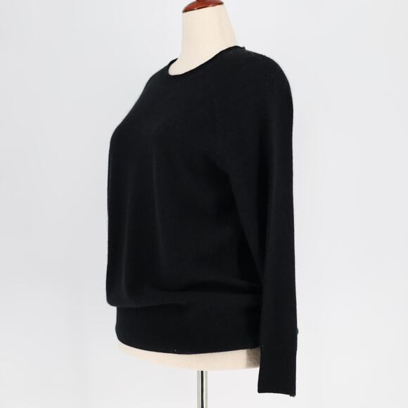 C by Bloomingdale's Women Black Knit Cashmere Crewneck Raglan Sweater Size L - Picture 2 of 3